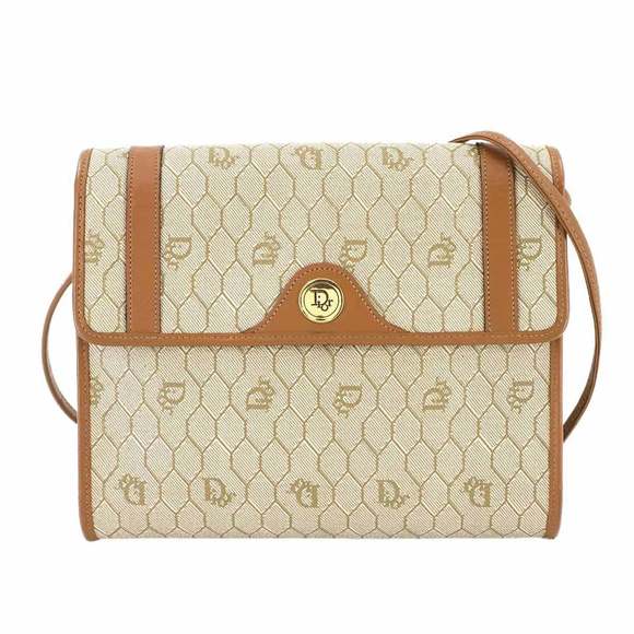 Christian Dior Honeycomb Shoulder Bag Leather Beige Brown Gold Metal Fittings - Picture 1 of 9